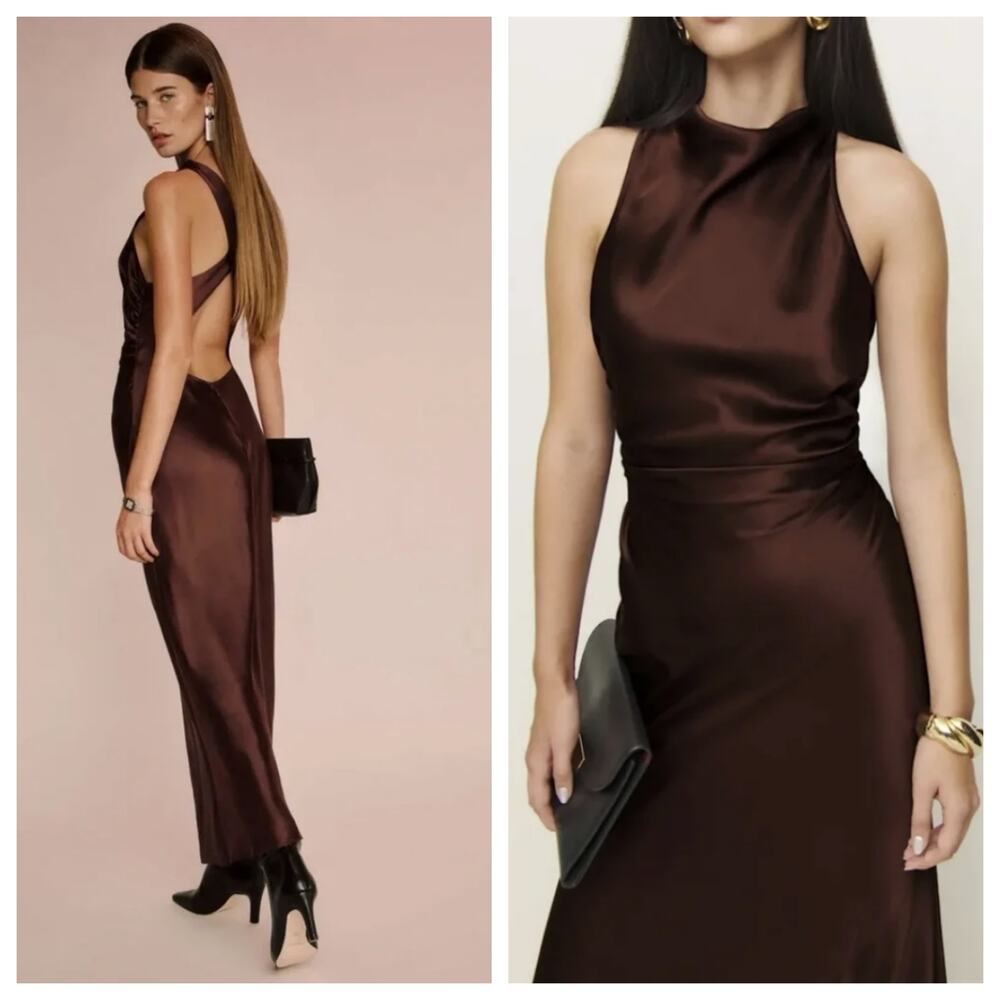 NWT Reformation Cassette Silk Dress Mahogany Brown Size 4
